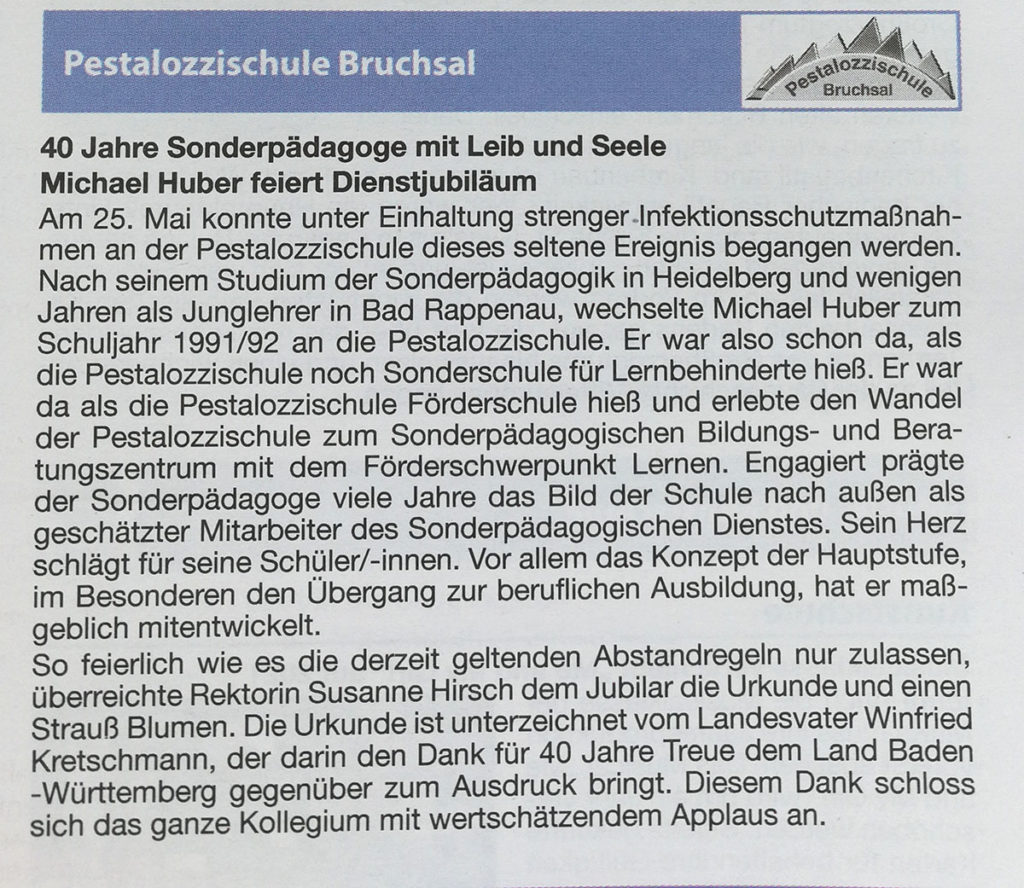 40 Jahre Sonderpädagoge M. Huber Pesta Bruchsal-kl