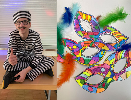 Fasching23_bunte Masken und Schüler